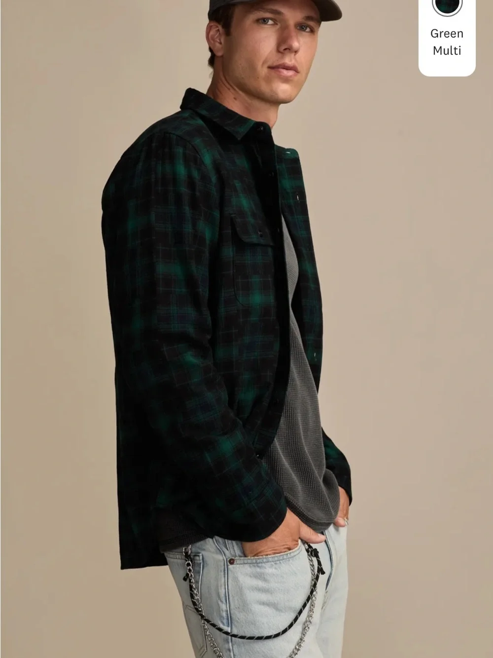 Lucky Brand Green & Black patchwork  Plaid button down size small